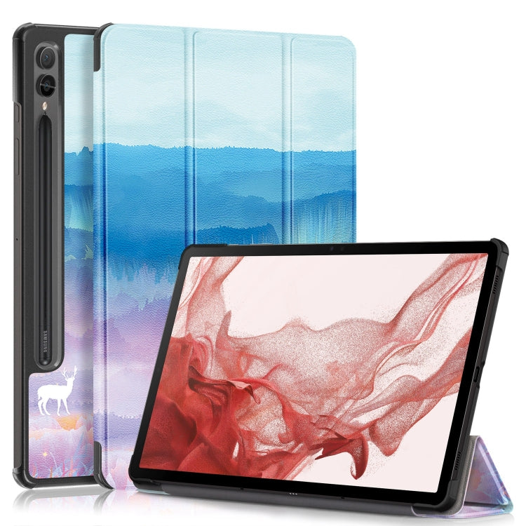 For Samsung Galaxy Tab S9+ Custer Painted 3-Fold Holder Smart Leather Tablet Case(Dream Deer) - free shipping - PMC Jewellery - Order now!