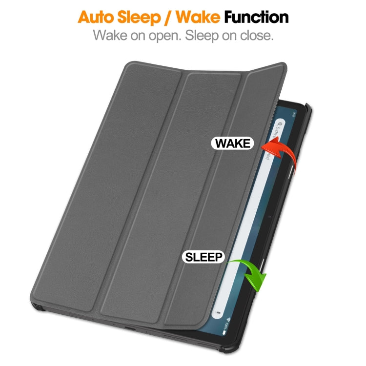 For  Amazon Fire Max 11 Custer Pure Color 3-Fold Holder Smart Leather Tablet Case(Grey) - Amazon by PMC TechLife | Online Shopping South Africa | PMC TechLife