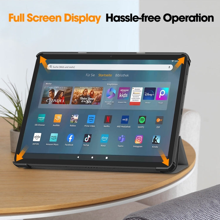 For  Amazon Fire Max 11 Custer Pure Color 3-Fold Holder Smart Leather Tablet Case(Grey) - Amazon by PMC TechLife | Online Shopping South Africa | PMC TechLife