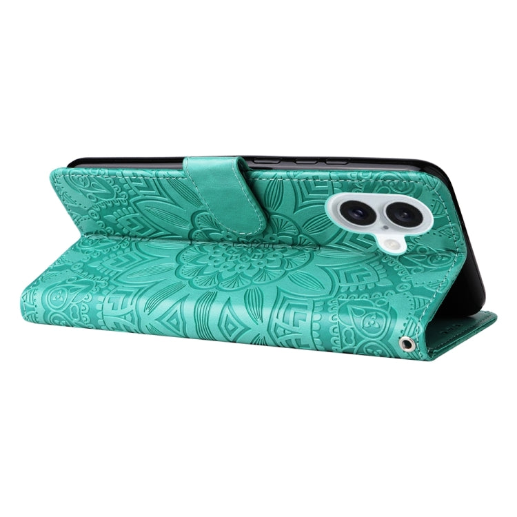 For iPhone 16 Plus Embossed Sunflower Leather Phone Case(Green) - iPhone 16 Plus Cases by PMC Jewellery | Online Shopping South Africa | PMC Jewellery | Buy Now Pay Later Mobicred