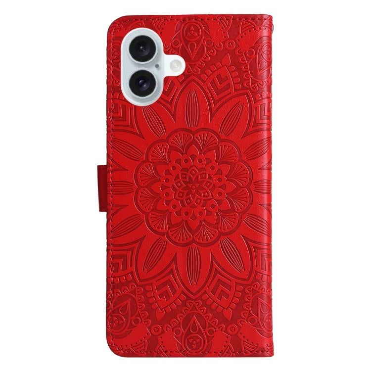 For iPhone 16 Plus Embossed Sunflower Leather Phone Case(Red) - iPhone 16 Plus Cases by PMC TechLife | Online Shopping South Africa | PMC TechLife | Buy Now Pay Later Mobicred