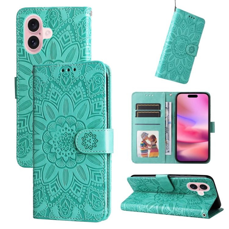 For iPhone 16 Embossed Sunflower Leather Phone Case(Green) - free shipping - PMC TechLife - Order now!