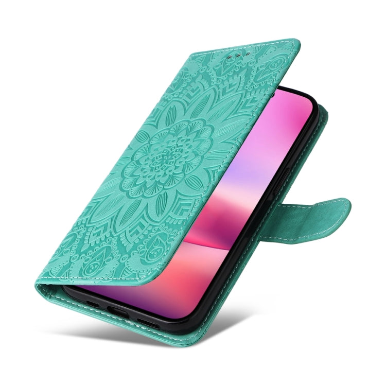 For iPhone 16 Embossed Sunflower Leather Phone Case(Green) - free shipping - PMC TechLife - Order now!