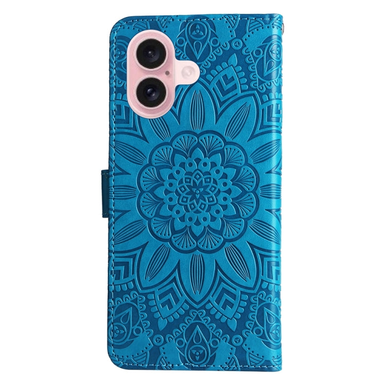 For iPhone 16 Embossed Sunflower Leather Phone Case(Blue) - free shipping - PMC TechLife - Order now!