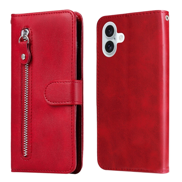 For iPhone 16 Plus Fashion Calf Texture Zipper Leather Phone Case(Red) - iPhone 16 Plus Cases by PMC Jewellery | Online Shopping South Africa | PMC Jewellery | Buy Now Pay Later Mobicred