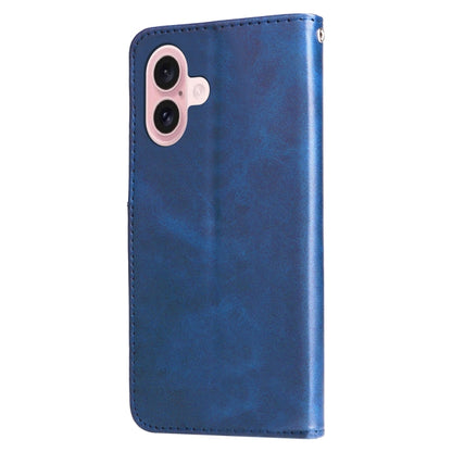 For iPhone 16 Fashion Calf Texture Zipper Leather Phone Case(Blue) - iPhone 16 Cases by PMC Jewellery | Online Shopping South Africa | PMC Jewellery | Buy Now Pay Later Mobicred