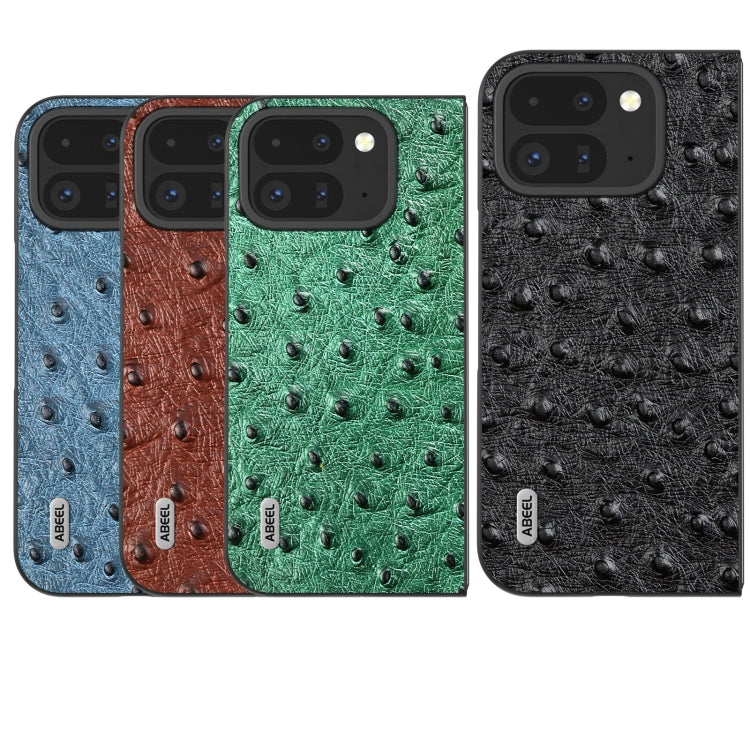 For Google Pixel 9 Pro Fold ABEEL Genuine Leather Ostrich Texture Phone Case(Black) - free shipping - PMC TechLife - Order now!