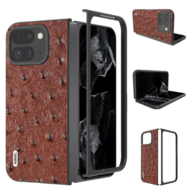 For Google Pixel 9 Pro Fold ABEEL Genuine Leather Ostrich Texture Phone Case(Coffee) - Google Cases by PMC Jewellery | Online Shopping South Africa | PMC Jewellery | Buy Now Pay Later Mobicred