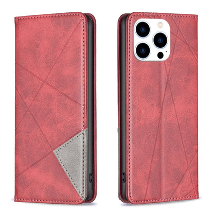 For iPhone 16 Pro Max Rhombus Texture Magnetic Leather Phone Case(Red) - iPhone 16 Pro Max Cases by PMC Jewellery | Online Shopping South Africa | PMC Jewellery | Buy Now Pay Later Mobicred