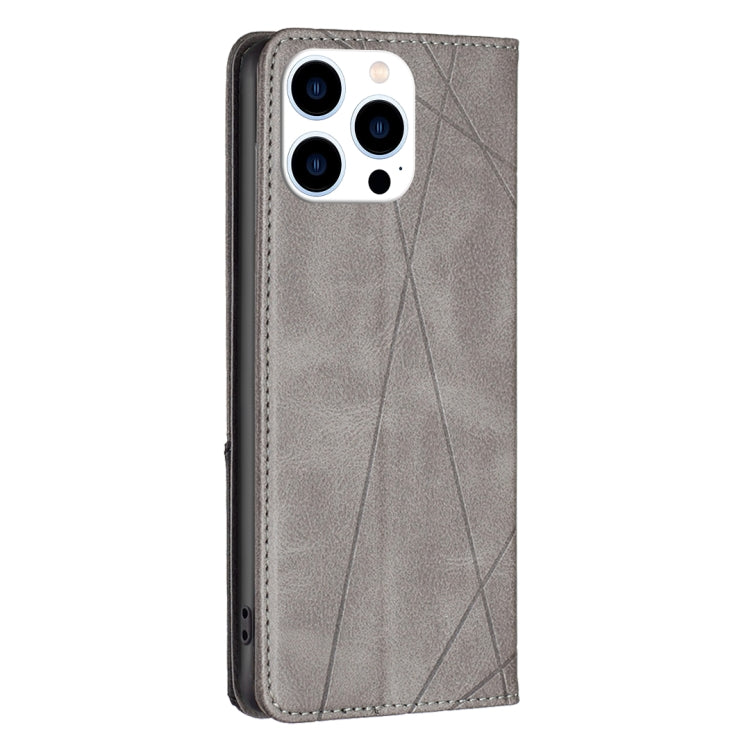 For iPhone 16 Pro Max Rhombus Texture Magnetic Leather Phone Case(Grey) - iPhone 16 Pro Max Cases by PMC TechLife | Online Shopping South Africa | PMC TechLife | Buy Now Pay Later Mobicred