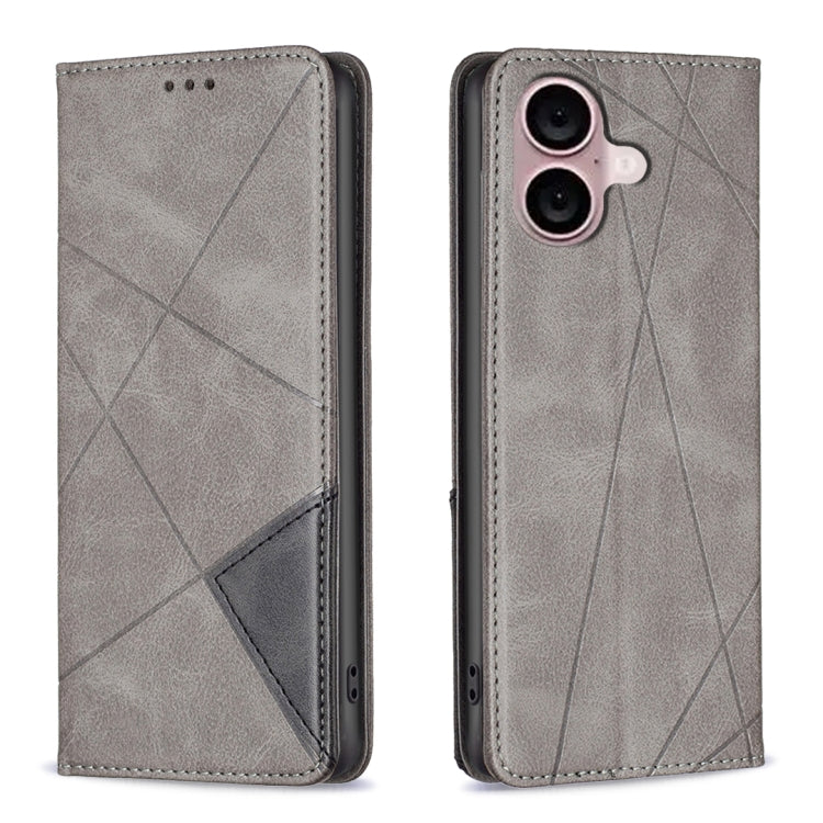 For iPhone 16 Rhombus Texture Magnetic Leather Phone Case(Grey) - iPhone 16 Cases by PMC TechLife | Online Shopping South Africa | PMC TechLife | Buy Now Pay Later Mobicred