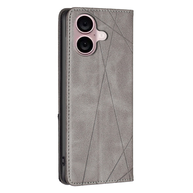 For iPhone 16 Rhombus Texture Magnetic Leather Phone Case(Grey) - iPhone 16 Cases by PMC TechLife | Online Shopping South Africa | PMC TechLife | Buy Now Pay Later Mobicred