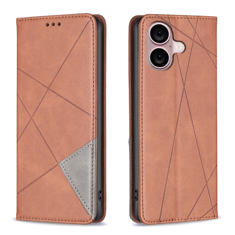 For iPhone 16 Rhombus Texture Magnetic Leather Phone Case(Brown) - iPhone 16 Cases by PMC Jewellery | Online Shopping South Africa | PMC Jewellery | Buy Now Pay Later Mobicred