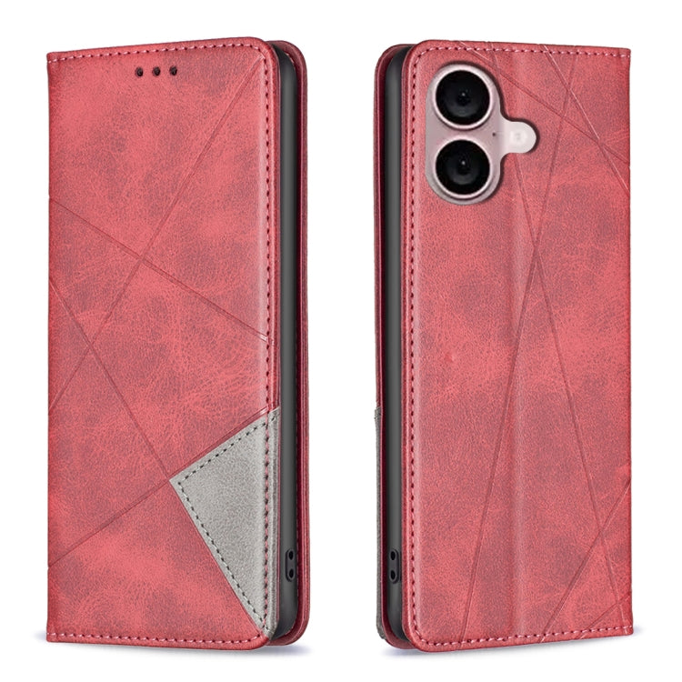 For iPhone 16 Plus Rhombus Texture Magnetic Leather Phone Case(Red) - free shipping - PMC TechLife - Order now!
