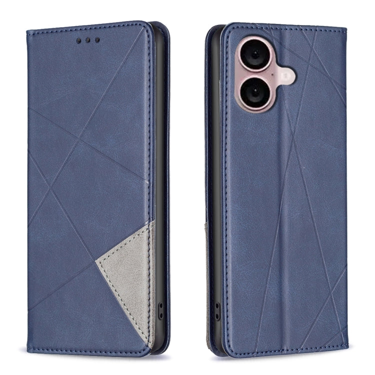For iPhone 16 Plus Rhombus Texture Magnetic Leather Phone Case(Blue) - iPhone 16 Plus Cases by PMC TechLife | Online Shopping South Africa | PMC TechLife | Buy Now Pay Later Mobicred