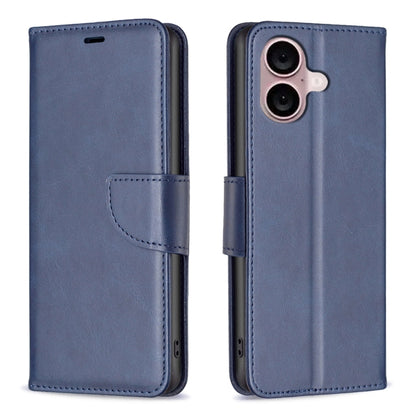 For iPhone 16 Lambskin Texture Pure Color Flip Leather Phone Case(Blue) - iPhone 16 Cases by PMC Jewellery | Online Shopping South Africa | PMC Jewellery | Buy Now Pay Later Mobicred