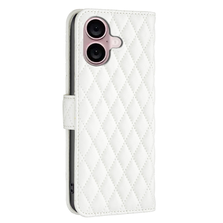 For iPhone 16 Diamond Lattice Wallet Flip Leather Phone Case(White) - iPhone 16 Cases by PMC TechLife | Online Shopping South Africa | PMC TechLife | Buy Now Pay Later Mobicred