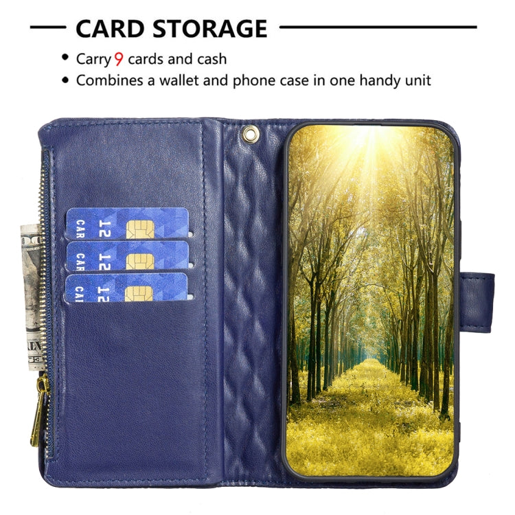 For iPhone 16 Pro Max Diamond Lattice Zipper Wallet Leather Flip Phone Case(Blue) - iPhone 16 Pro Max Cases by PMC TechLife | Online Shopping South Africa | PMC TechLife | Buy Now Pay Later Mobicred