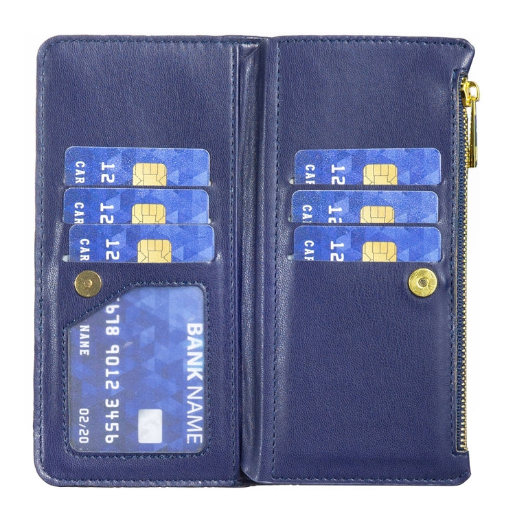 For iPhone 16 Pro Max Diamond Lattice Zipper Wallet Leather Flip Phone Case(Blue) - iPhone 16 Pro Max Cases by PMC TechLife | Online Shopping South Africa | PMC TechLife | Buy Now Pay Later Mobicred