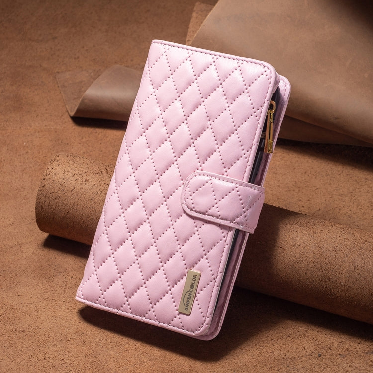 For iPhone 16 Pro Diamond Lattice Zipper Wallet Leather Flip Phone Case(Pink) - free shipping - PMC Jewellery - Order now!