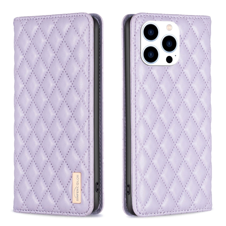For iPhone 16 Pro Diamond Lattice Magnetic Leather Flip Phone Case(Purple) - iPhone 16 Pro Cases by PMC TechLife | Online Shopping South Africa | PMC TechLife | Buy Now Pay Later Mobicred