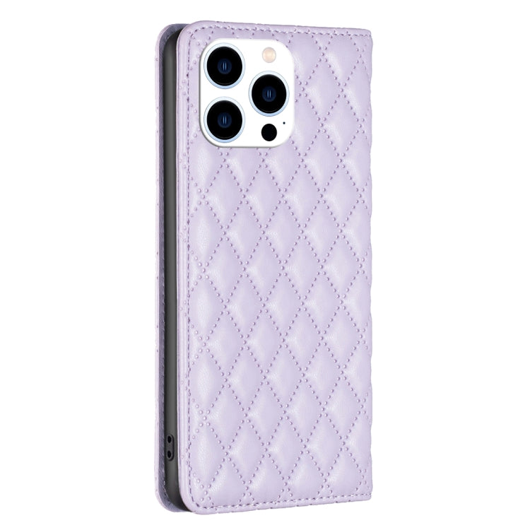 For iPhone 16 Pro Diamond Lattice Magnetic Leather Flip Phone Case(Purple) - iPhone 16 Pro Cases by PMC TechLife | Online Shopping South Africa | PMC TechLife | Buy Now Pay Later Mobicred