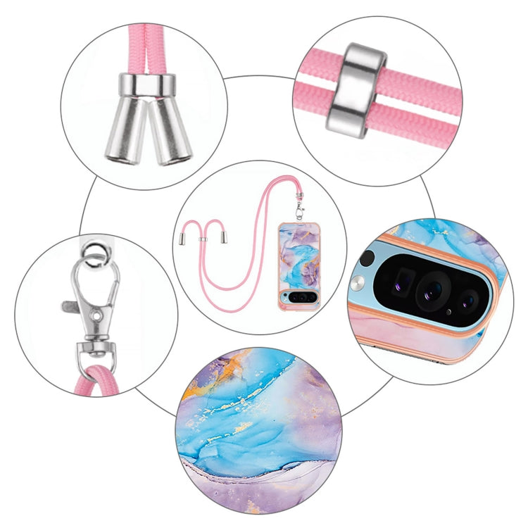For Google Pixel 9 / 9 Pro Electroplating IMD TPU Phone Case with Lanyard(Blue Marble) - Google Cases by PMC TechLife | Online Shopping South Africa | PMC TechLife | Buy Now Pay Later Mobicred