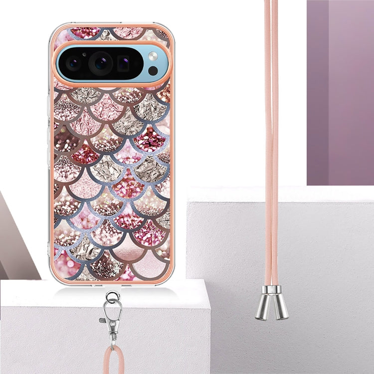 For Google Pixel 9 Pro XL Electroplating IMD TPU Phone Case with Lanyard(Pink Scales) - Google Cases by PMC TechLife | Online Shopping South Africa | PMC TechLife | Buy Now Pay Later Mobicred