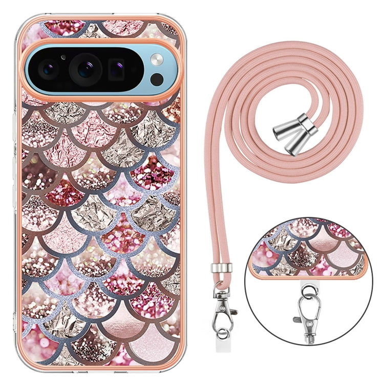 For Google Pixel 9 Pro XL Electroplating IMD TPU Phone Case with Lanyard(Pink Scales) - Google Cases by PMC Jewellery | Online Shopping South Africa | PMC Jewellery | Buy Now Pay Later Mobicred