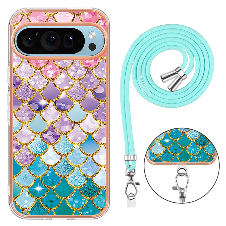 For Google Pixel 9 Pro XL Electroplating IMD TPU Phone Case with Lanyard(Colorful Scales) - Google Cases by PMC TechLife | Online Shopping South Africa | PMC TechLife | Buy Now Pay Later Mobicred