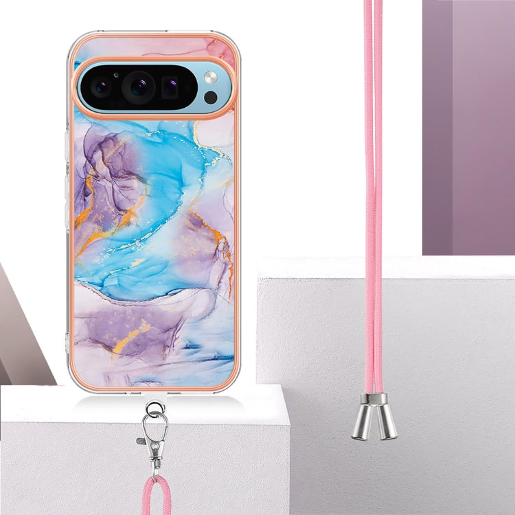 For Google Pixel 9 Pro XL Electroplating IMD TPU Phone Case with Lanyard(Blue Marble) - Google Cases by PMC TechLife | Online Shopping South Africa | PMC TechLife | Buy Now Pay Later Mobicred