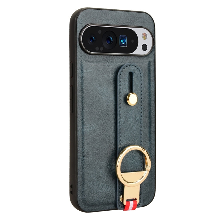 For Google Pixel 9 Pro Wristband Leather Back Phone Case(Blue) - Google Cases by PMC Jewellery | Online Shopping South Africa | PMC Jewellery | Buy Now Pay Later Mobicred