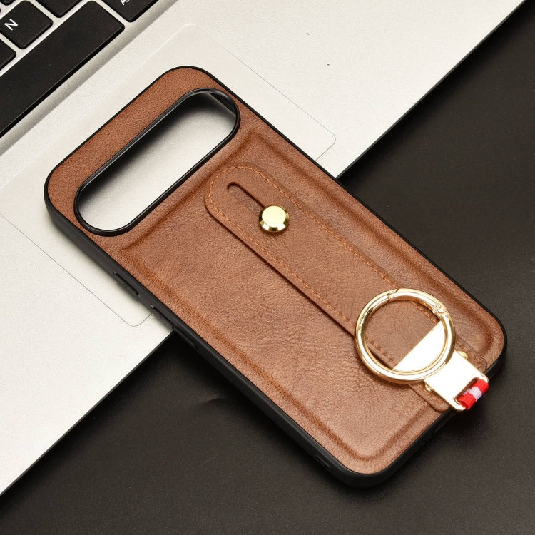 For Google Pixel 9 Pro Wristband Leather Back Phone Case(Brown) - Google Cases by PMC TechLife | Online Shopping South Africa | PMC TechLife | Buy Now Pay Later Mobicred