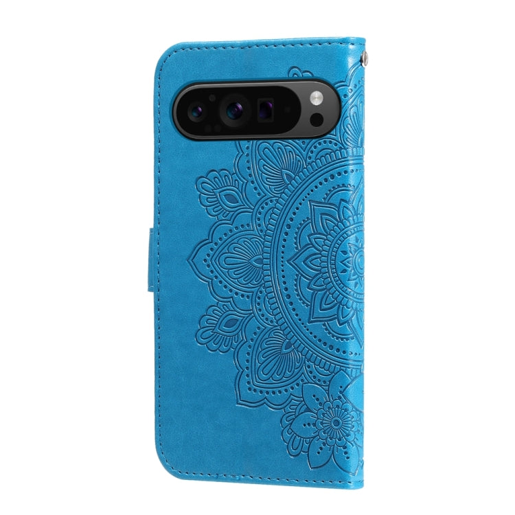 For Google Pixel 9 Pro 7-petal Flowers Embossing Leather Phone Case(Blue) - Google Cases by PMC TechLife | Online Shopping South Africa | PMC TechLife | Buy Now Pay Later Mobicred