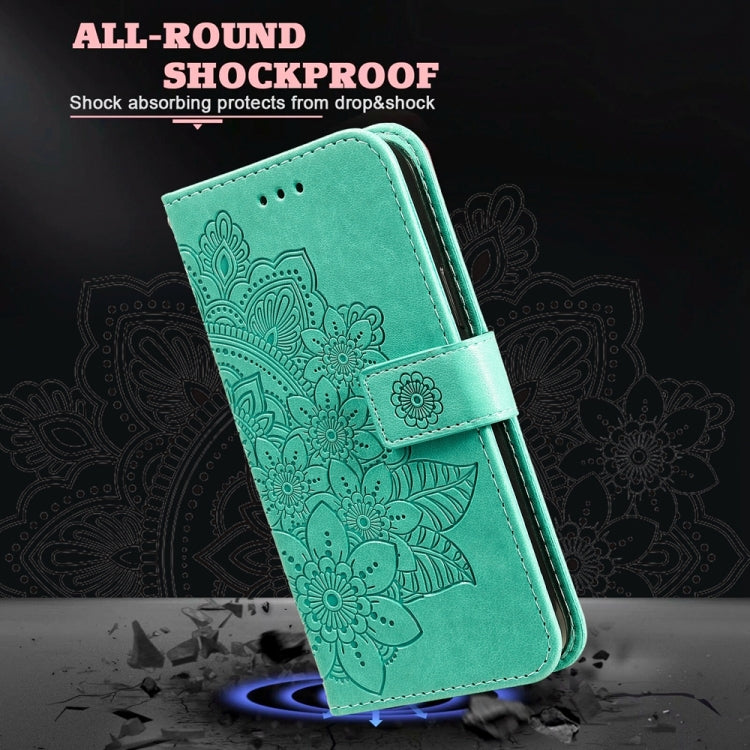 For Google Pixel 9 Pro Seven-petal Flowers Embossing Leather Phone Case(Green) - Google Cases by PMC TechLife | Online Shopping South Africa | PMC TechLife | Buy Now Pay Later Mobicred