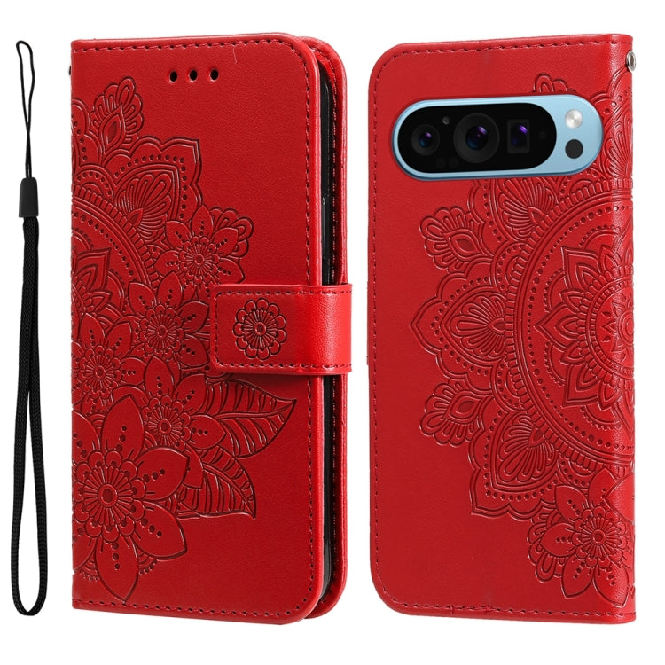 For Google Pixel 9 Seven-petal Flowers Embossing Leather Phone Case(Red) - Google Cases by PMC Jewellery | Online Shopping South Africa | PMC Jewellery | Buy Now Pay Later Mobicred