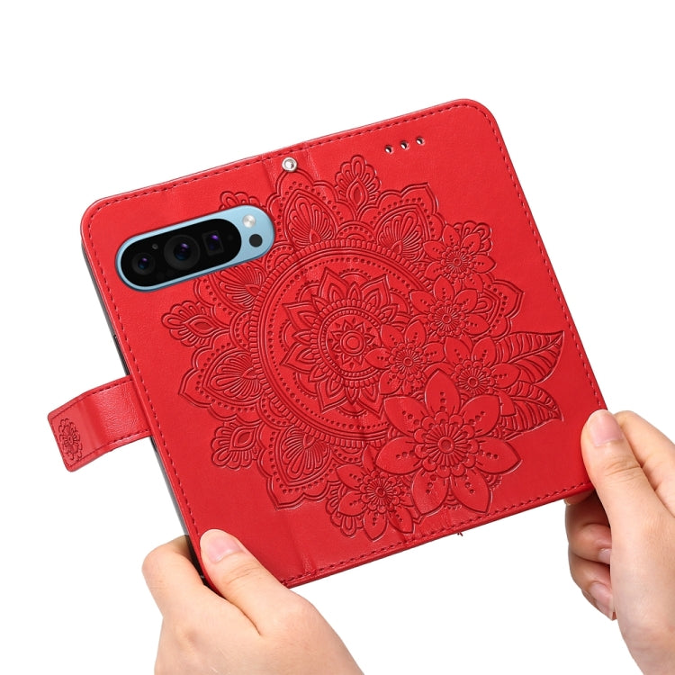 For Google Pixel 9 Seven-petal Flowers Embossing Leather Phone Case(Red) - Google Cases by PMC TechLife | Online Shopping South Africa | PMC TechLife | Buy Now Pay Later Mobicred