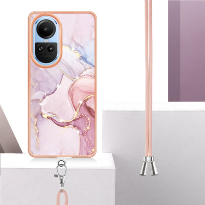 For OPPO Reno10 5G Global Electroplating Marble Dual-side IMD Phone Case with Lanyard(Rose Gold 005) - OPPO Cases by PMC Jewellery | Online Shopping South Africa | PMC Jewellery