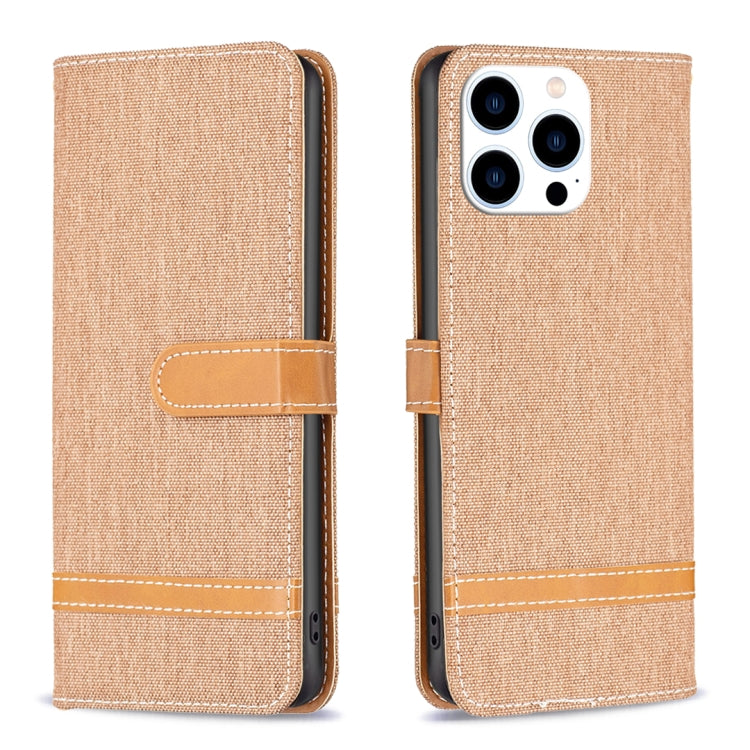 For iPhone 16 Pro Max Color Block Denim Texture Leather Phone Case(Brown) - iPhone 16 Pro Max Cases by PMC TechLife | Online Shopping South Africa | PMC TechLife | Buy Now Pay Later Mobicred