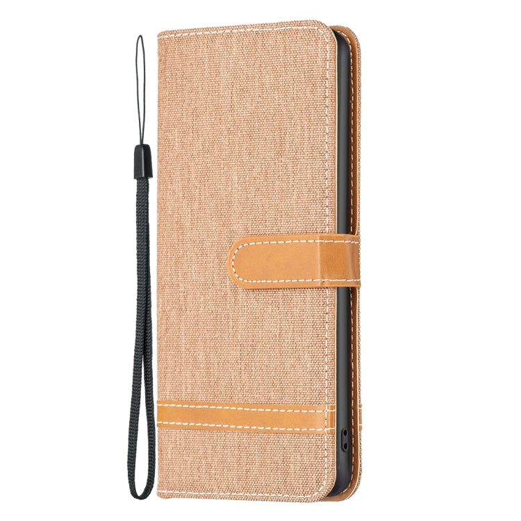 For iPhone 16 Pro Max Color Block Denim Texture Leather Phone Case(Brown) - iPhone 16 Pro Max Cases by PMC TechLife | Online Shopping South Africa | PMC TechLife | Buy Now Pay Later Mobicred
