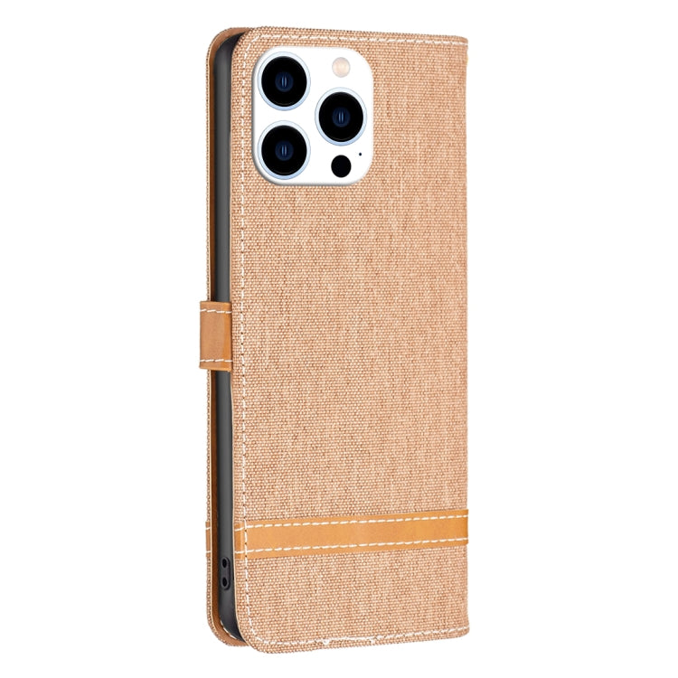 For iPhone 16 Pro Max Color Block Denim Texture Leather Phone Case(Brown) - iPhone 16 Pro Max Cases by PMC TechLife | Online Shopping South Africa | PMC TechLife | Buy Now Pay Later Mobicred