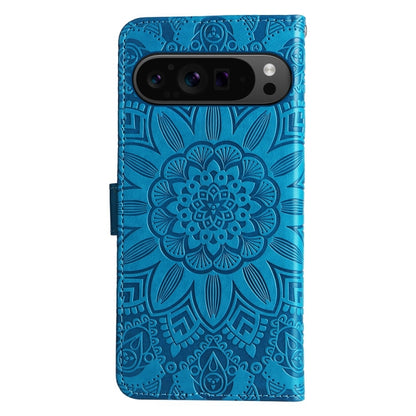 For Google Pixel 9 Pro Embossed Sunflower Leather Phone Case(Blue) - Google Cases by PMC Jewellery | Online Shopping South Africa | PMC Jewellery | Buy Now Pay Later Mobicred