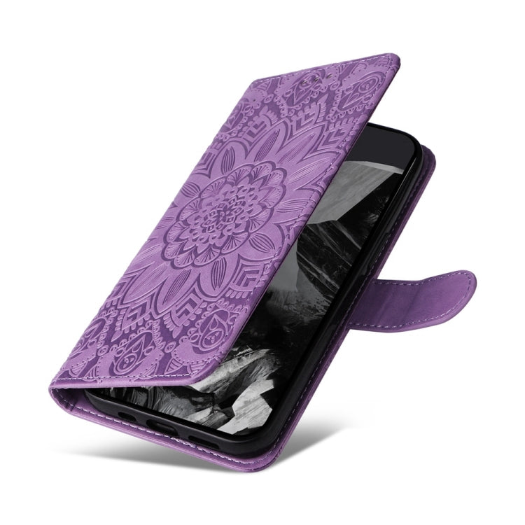 For Google Pixel 9 Pro Embossed Sunflower Leather Phone Case(Purple) - Google Cases by PMC Jewellery | Online Shopping South Africa | PMC Jewellery | Buy Now Pay Later Mobicred