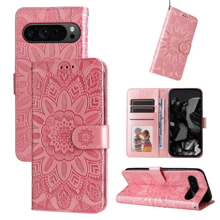 For Google Pixel 9 Pro Embossed Sunflower Leather Phone Case(Rose Gold) - Google Cases by PMC TechLife | Online Shopping South Africa | PMC TechLife | Buy Now Pay Later Mobicred