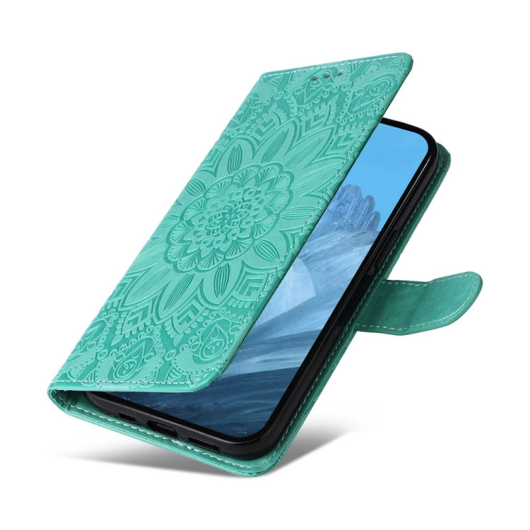 For Google Pixel 9 Embossed Sunflower Leather Phone Case(Green) - Google Cases by PMC TechLife | Online Shopping South Africa | PMC TechLife | Buy Now Pay Later Mobicred