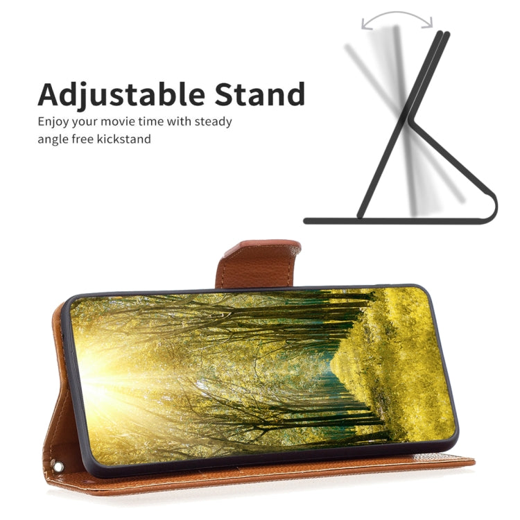 For iPhone 16 Plus Litchi Texture Pure Color Flip Leather Phone Case(Brown) - iPhone 16 Plus Cases by PMC TechLife | Online Shopping South Africa | PMC TechLife | Buy Now Pay Later Mobicred
