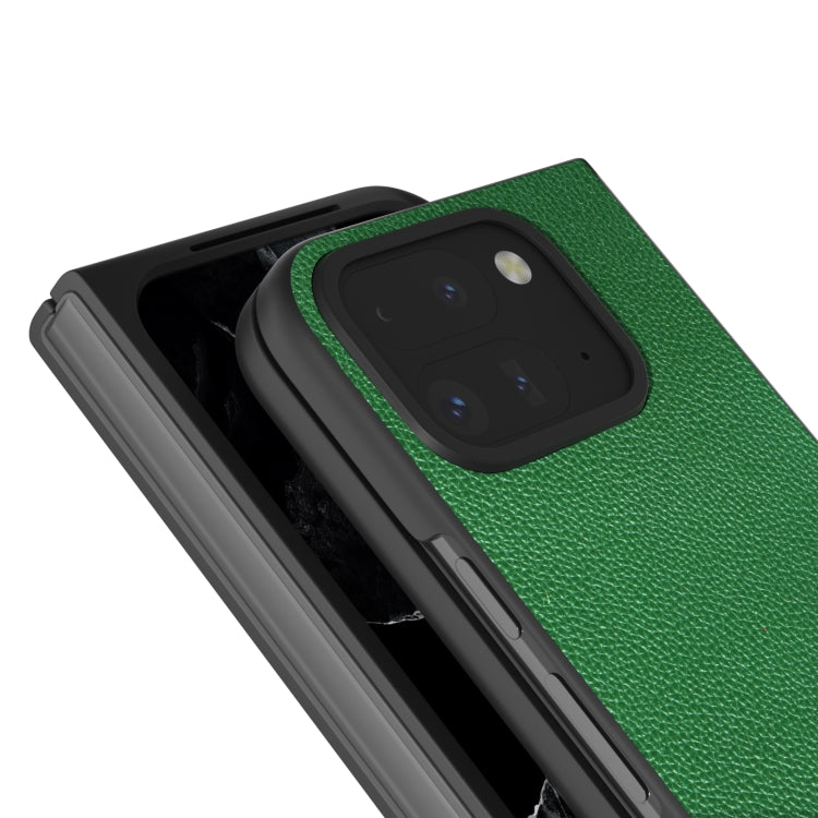 For Google Pixel 9 Pro Fold ABEEL Black Edge Genuine Leather Mino Phone Case(Green) - Google Cases by PMC TechLife | Online Shopping South Africa | PMC TechLife | Buy Now Pay Later Mobicred