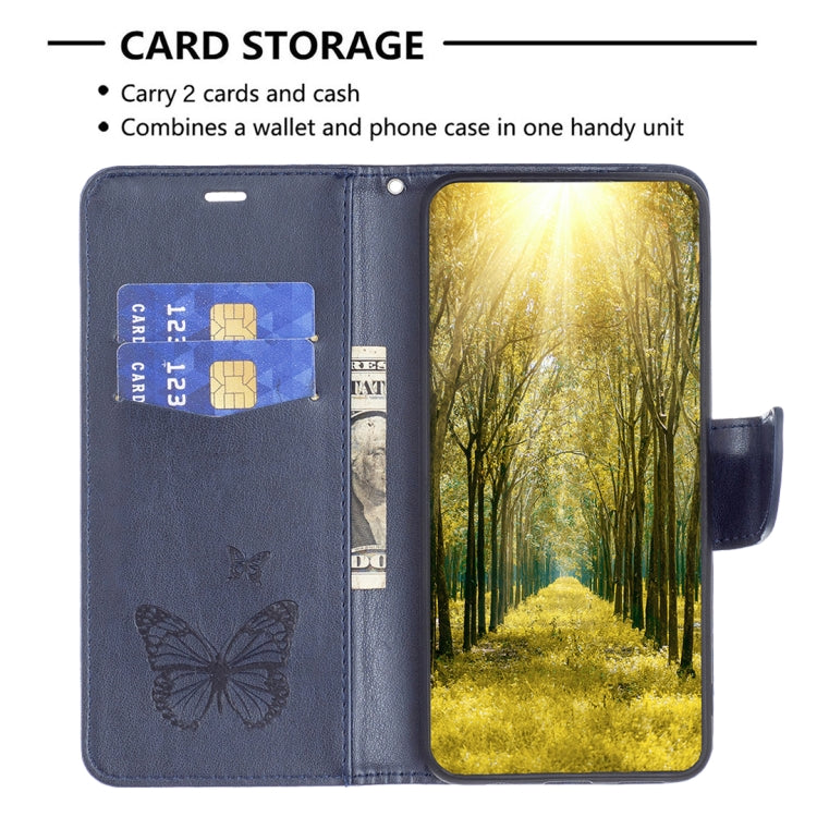 For iPhone 16 Pro Embossing Two Butterflies Pattern Leather Phone Case(Blue) - iPhone 16 Pro Cases by PMC TechLife | Online Shopping South Africa | PMC TechLife | Buy Now Pay Later Mobicred