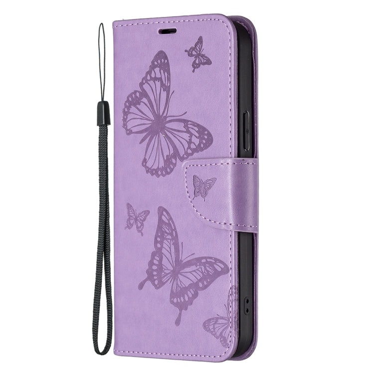 For iPhone 16 Plus Embossing Two Butterflies Pattern Leather Phone Case(Purple) - iPhone 16 Plus Cases by PMC Jewellery | Online Shopping South Africa | PMC Jewellery | Buy Now Pay Later Mobicred