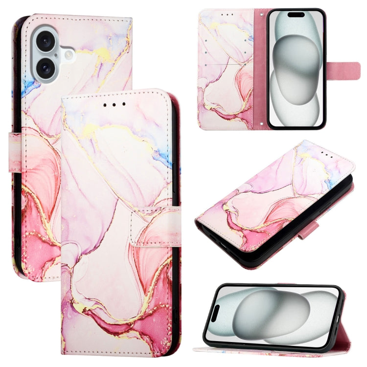 For iPhone 16 Plus PT003 Marble Pattern Flip Leather Phone Case(Rose Gold LS005) - iPhone 16 Plus Cases by PMC Jewellery | Online Shopping South Africa | PMC Jewellery | Buy Now Pay Later Mobicred